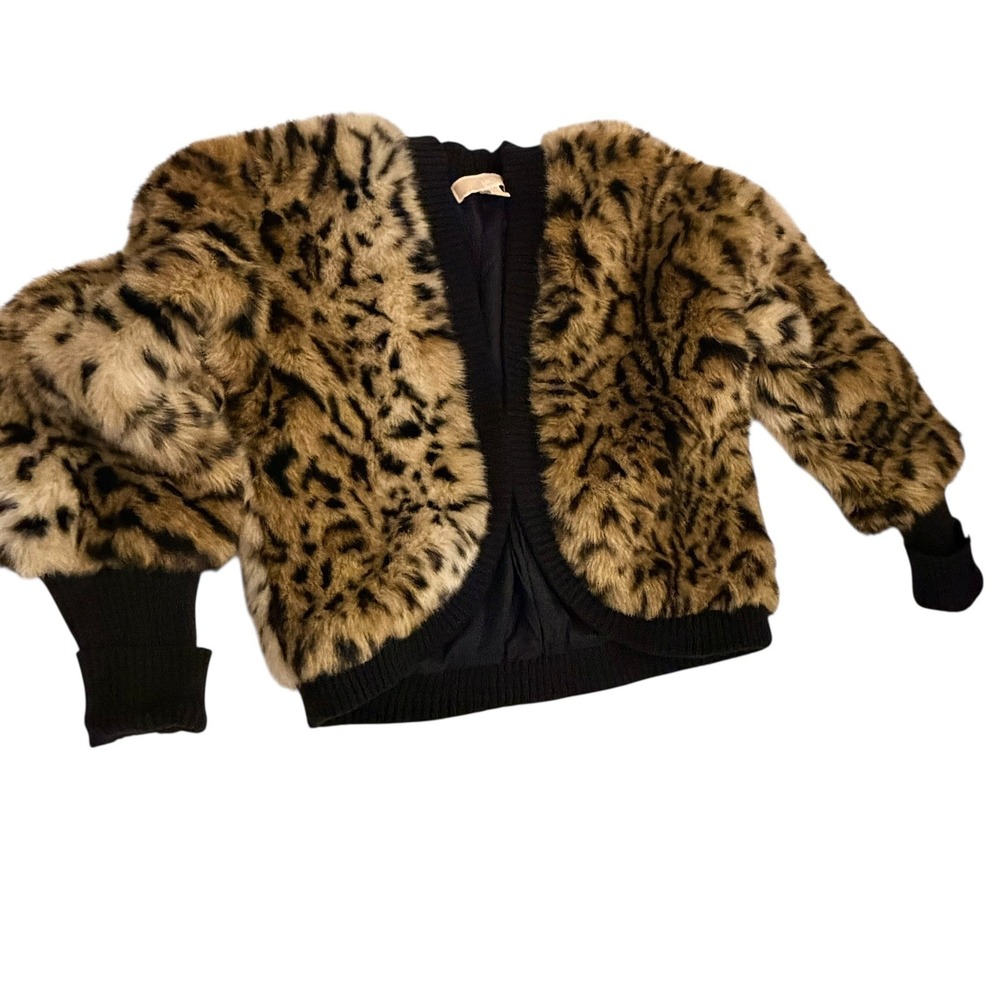 Michael Michael Kors Faux Leopard Fur Bomber Jacket Brown Black Animal Print - Picture 2 of 8